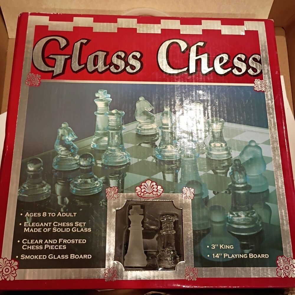 Classic Glass Chess Set & Checkers Game, Clear and Frosted Pieces,